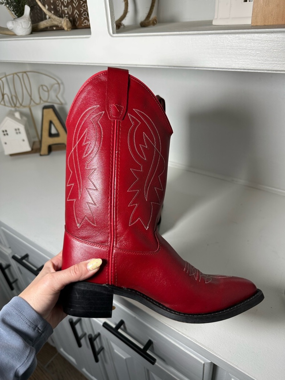 **SOLD**Shyanne Red Leather Cowboy Boots Mens 7D Womens 8 8.5 Western Statement - Picture 7 of 9